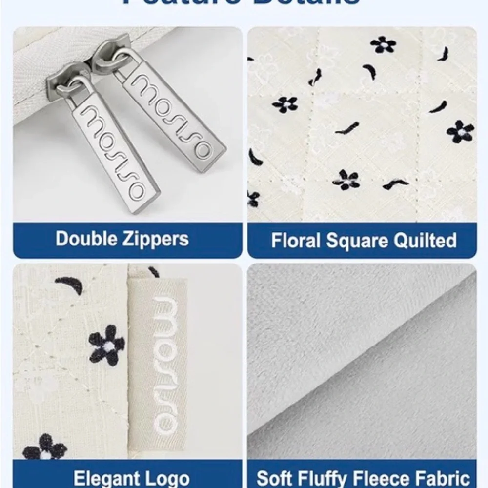 Quilted White Floral Mattress Cover with Matching Pouch